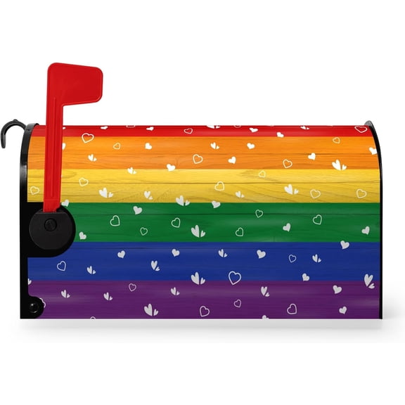 Rainbow Pride Mailbox Cover Magnetic Large Size Gay Pride Mailbox Post Covers Heart Love LGBT Asexual LGBTQ Mailbox Wraps Oversized Mailbox Decor for Outside Garden Yard 25.5x21 Inch