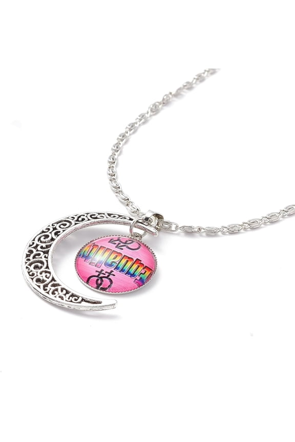 Rainbow Pride Necklace 18.31 inch Equality Word Flat Round and Pendant Necklace for Men and Women Silver and Platinum Color Gender Symbol Adjustable Chain for Men Women Pink 1pc