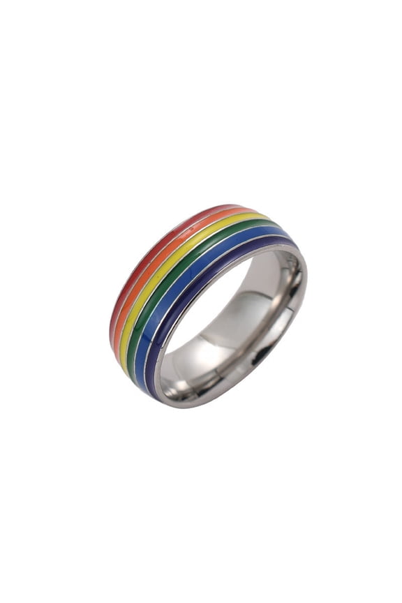 Rainbow Pride Ring Stainless Steel Unisex Jewelry Drop Shape Band In Gold Or Silver Finish For Men And Women Gift Ready