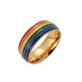 thumbnail image 1 of Rainbow Pride Ring Stainless Steel Unisex Jewelry Drop Shape Band In Gold Or Silver Finish For Men And Women Gift Ready, 1 of 5