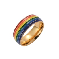 Rainbow Pride Ring Stainless Steel Unisex Jewelry Drop Shape Band In Gold Or Silver Finish For Men And Women Gift Ready