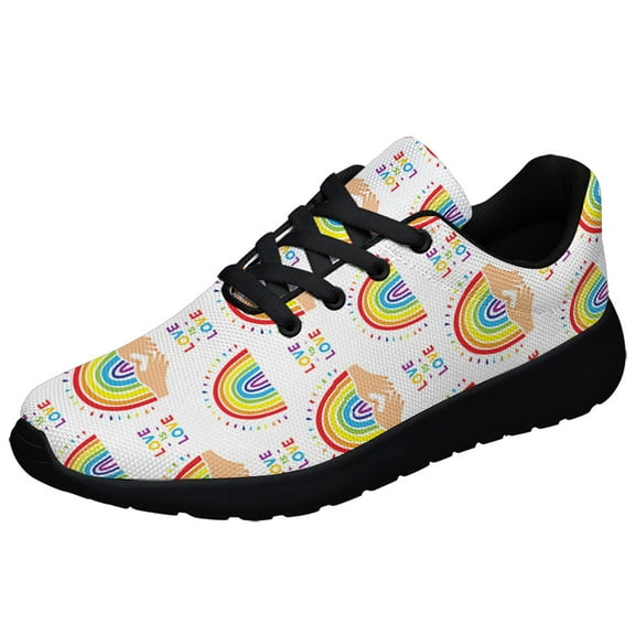 Rainbow Pride Shoes Love is Love Mens Womens Running Sneakers Mesh Breathable Jogging Walking Shoes Black Size 3.5