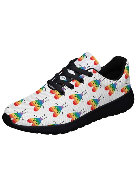 Rainbow Pride Shoes Men Women Fashion LGBT Sneakers Adult Lightweight Breathable Running Shoes Black Size 10.5