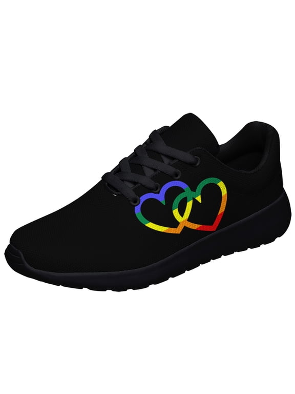 Rainbow Pride Shoes Men Women Fashion LGBT Sneakers Adult Lightweight Breathable Running Shoes Black Size 10