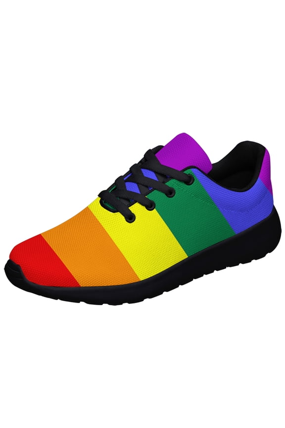 Rainbow Pride Shoes Men Women Fashion LGBT Sneakers Adult Lightweight Breathable Running Shoes Black Size 10