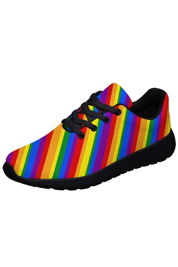 Rainbow Pride Shoes Men Women Fashion LGBT Sneakers Adult Lightweight Breathable Running Shoes Black Size 12