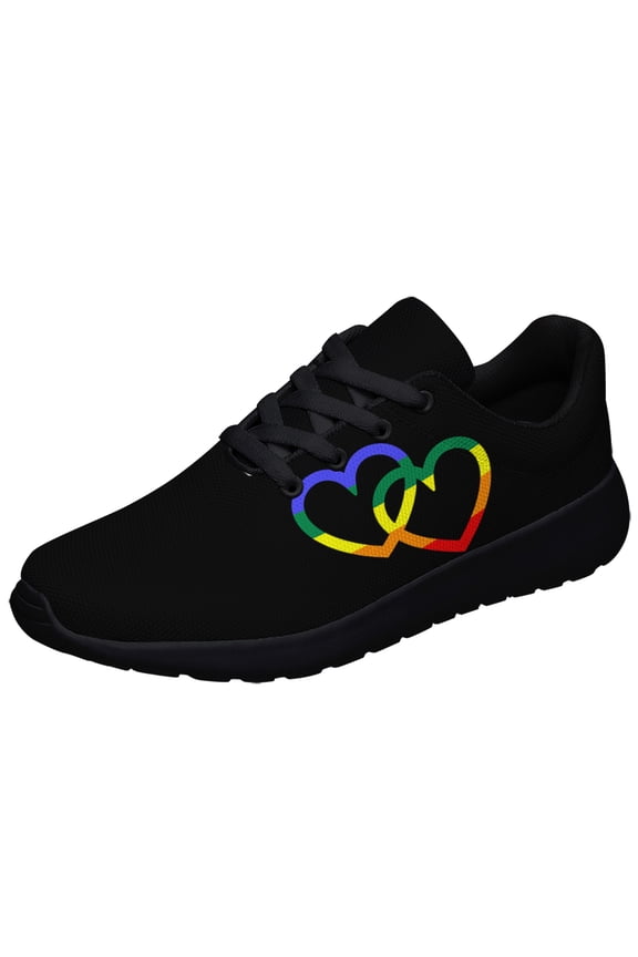 Rainbow Pride Shoes Men Women Fashion LGBT Sneakers Adult Lightweight Breathable Running Shoes Black Size 3.5