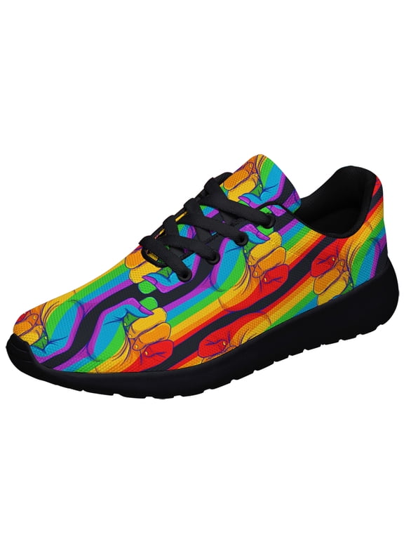 Rainbow Pride Shoes Men Women Fashion LGBT Sneakers Adult Lightweight Breathable Running Shoes Black Size 3.5
