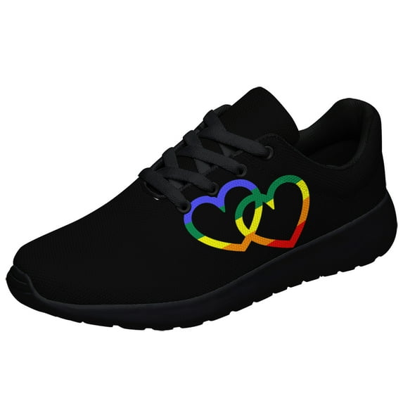 Rainbow Pride Shoes Men Women Fashion LGBT Sneakers Adult Lightweight Breathable Running Shoes Black Size 4.5