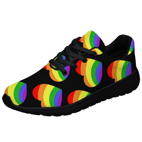 Rainbow Pride Shoes Men Women Fashion LGBT Sneakers Adult Lightweight Breathable Running Shoes Black Size 4
