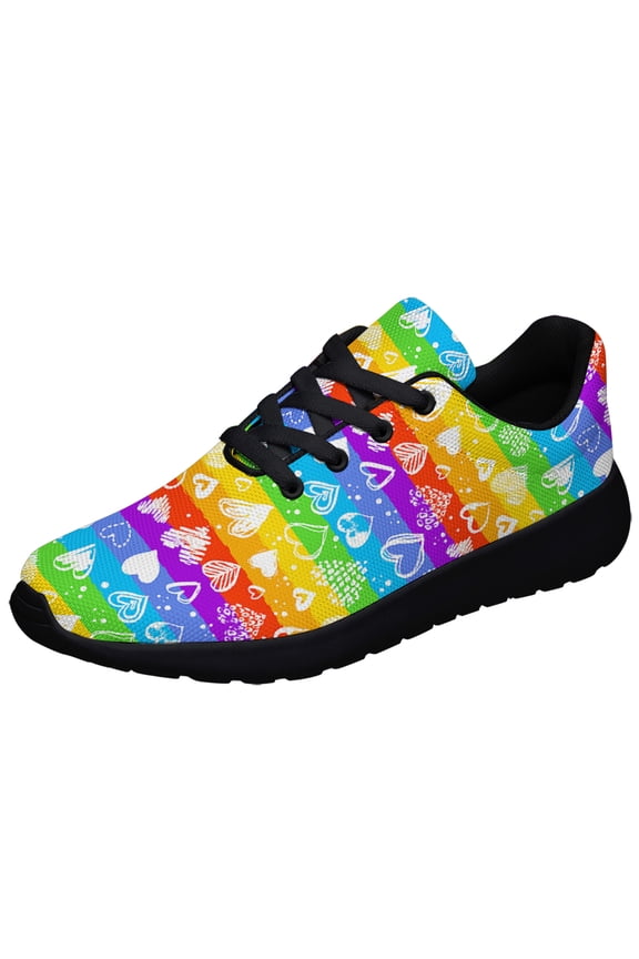 Rainbow Pride Shoes Men Women Fashion LGBT Sneakers Adult Lightweight Breathable Running Shoes Black Size 5