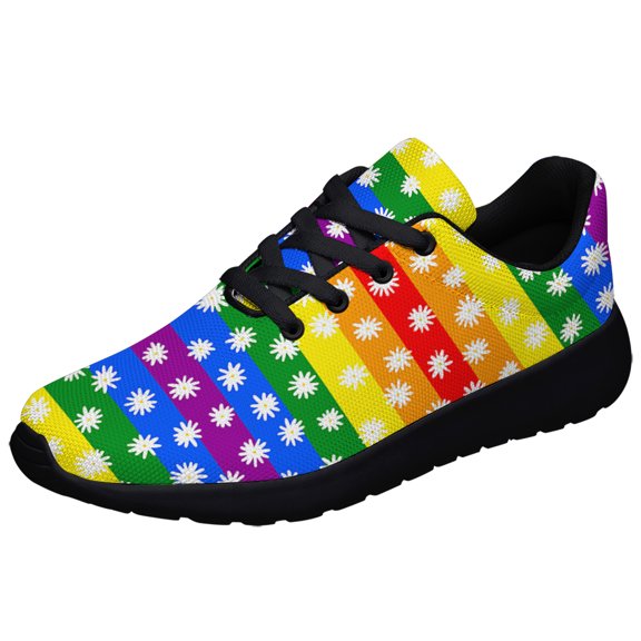 Rainbow Pride Shoes Men Women Fashion LGBT Sneakers Adult Lightweight Breathable Running Shoes Black Size 5