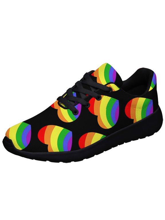 Rainbow Pride Shoes Men Women Fashion LGBT Sneakers Adult Lightweight Breathable Running Shoes Black Size 7