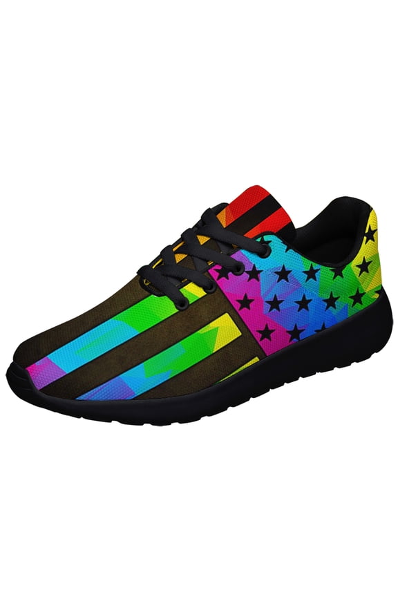 Rainbow Pride Shoes Men Women Fashion LGBT Sneakers Adult Lightweight Breathable Running Shoes Black Size 8