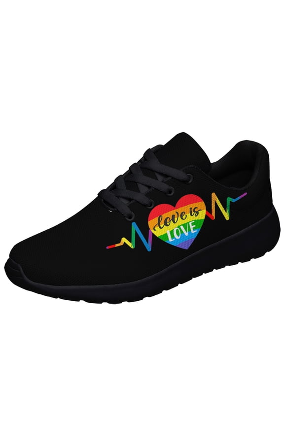 Rainbow Pride Shoes Men Women Fashion LGBT Sneakers Adult Lightweight Breathable Running Shoes Black Size 9.5