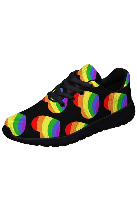 Rainbow Pride Shoes Men Women Fashion LGBT Sneakers Adult Lightweight Breathable Running Shoes Black Size 9