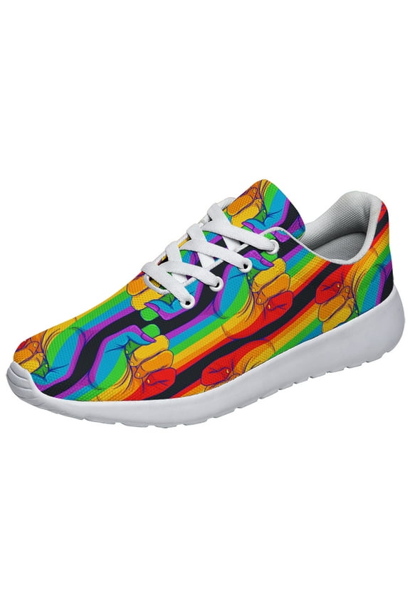 Rainbow Pride Shoes Men Women Fashion LGBT Sneakers Adult Lightweight Breathable Running Shoes White Size 10