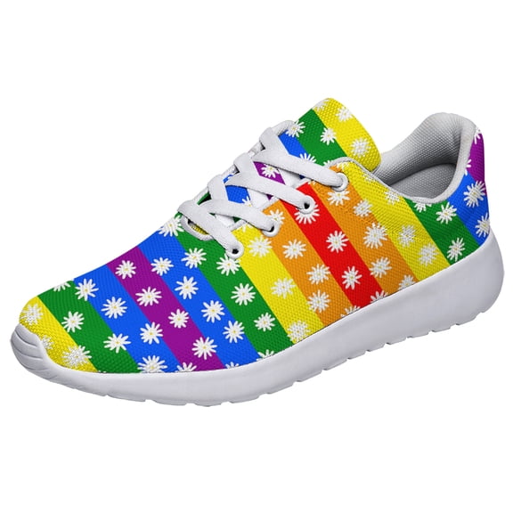 Rainbow Pride Shoes Men Women Fashion LGBT Sneakers Adult Lightweight Breathable Running Shoes White Size 12
