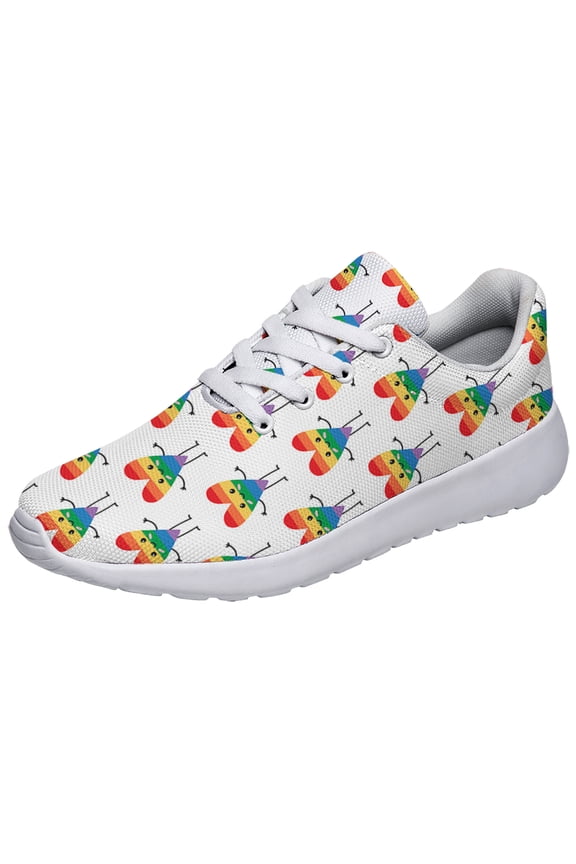 Rainbow Pride Shoes Men Women Fashion LGBT Sneakers Adult Lightweight Breathable Running Shoes White Size 12