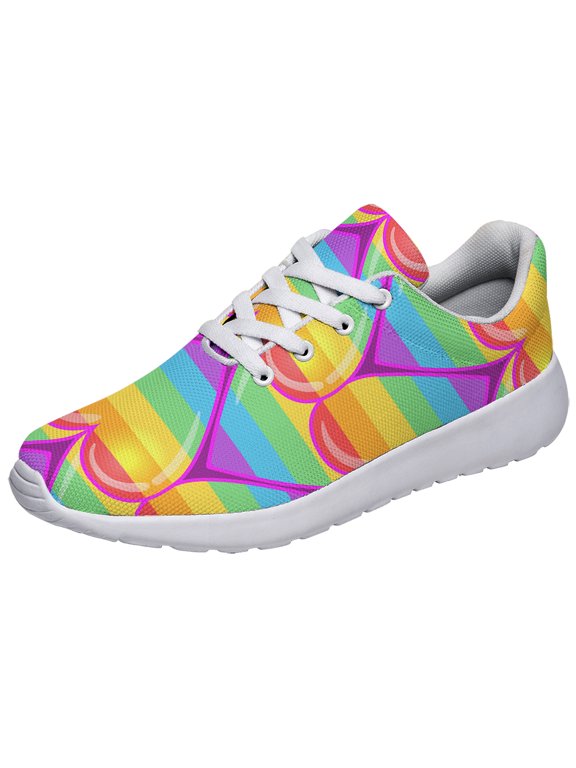 Rainbow Pride Shoes Men Women Fashion LGBT Sneakers Adult Lightweight Breathable Running Shoes White Size 12