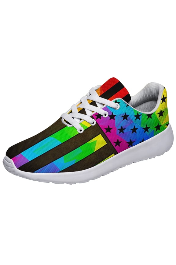 Rainbow Pride Shoes Men Women Fashion LGBT Sneakers Adult Lightweight Breathable Running Shoes White Size 3.5