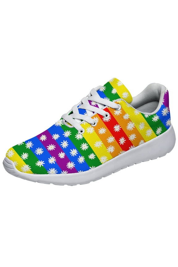 Rainbow Pride Shoes Men Women Fashion LGBT Sneakers Adult Lightweight Breathable Running Shoes White Size 7
