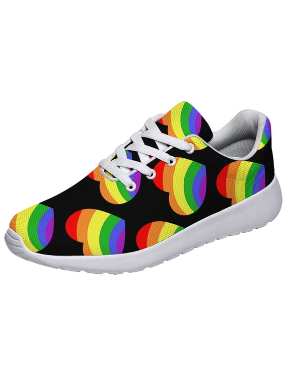 Rainbow Pride Shoes Men Women Fashion LGBT Sneakers Adult Lightweight Breathable Running Shoes White Size 7