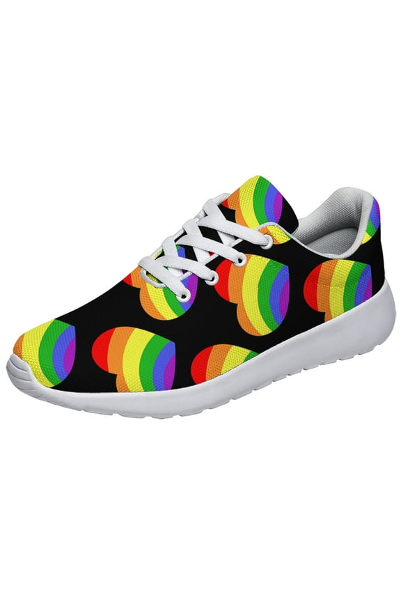 Rainbow Pride Shoes Men Women Fashion LGBT Sneakers Adult Lightweight Breathable Running Shoes White Size 7