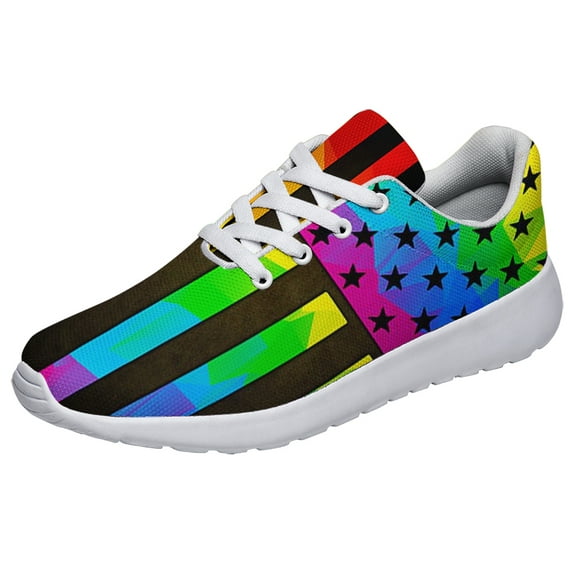 Rainbow Pride Shoes Men Women Fashion LGBT Sneakers Adult Lightweight Breathable Running Shoes White Size 8.5