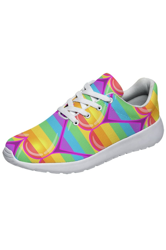 Rainbow Pride Shoes Men Women Fashion LGBT Sneakers Adult Lightweight Breathable Running Shoes White Size 8.5