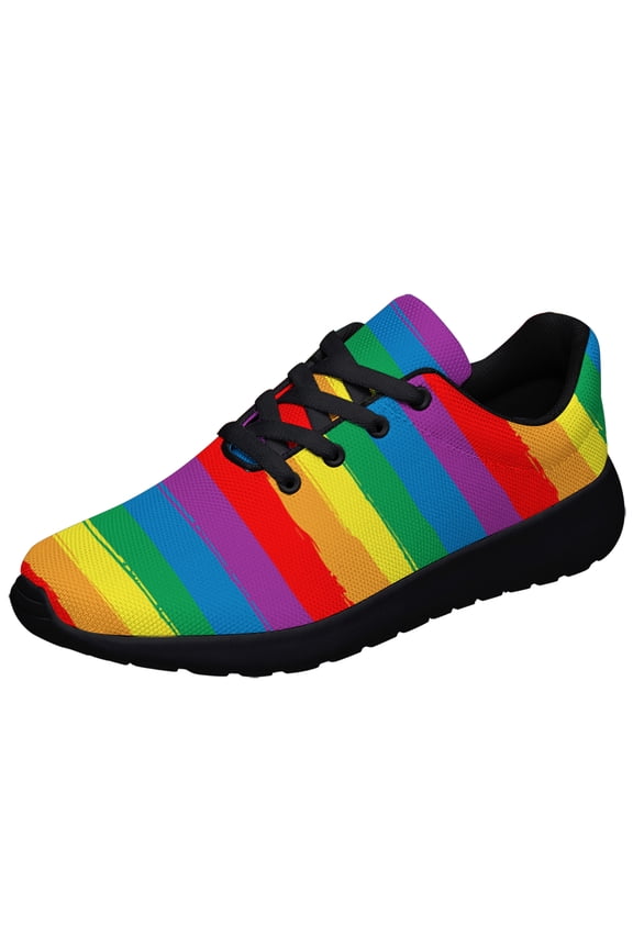 Rainbow Pride Shoes Mens Womens Running Sneakers Mesh Breathable Jogging Walking Shoes Black Size 11