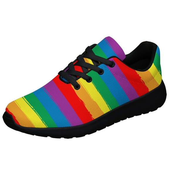 Rainbow Pride Shoes Mens Womens Running Sneakers Mesh Breathable Jogging Walking Shoes Black Size 13