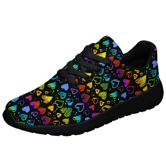 Rainbow Pride Shoes Mens Womens Running Sneakers Mesh Breathable Jogging Walking Shoes Black Size 4
