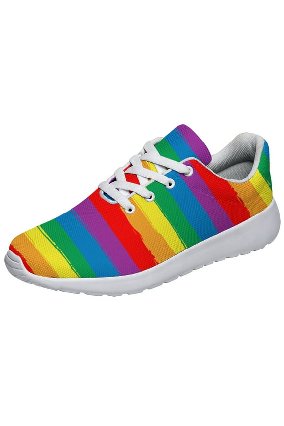 Rainbow Pride Shoes Mens Womens Running Sneakers Mesh Breathable Jogging Walking Shoes White Size 7