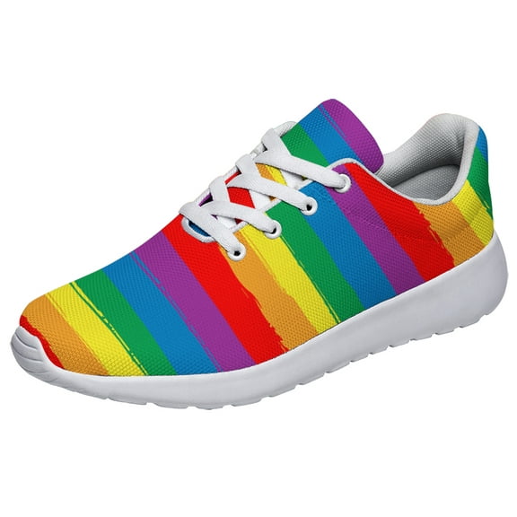 Rainbow Pride Shoes Mens Womens Running Sneakers Mesh Breathable Jogging Walking Shoes White Size 9