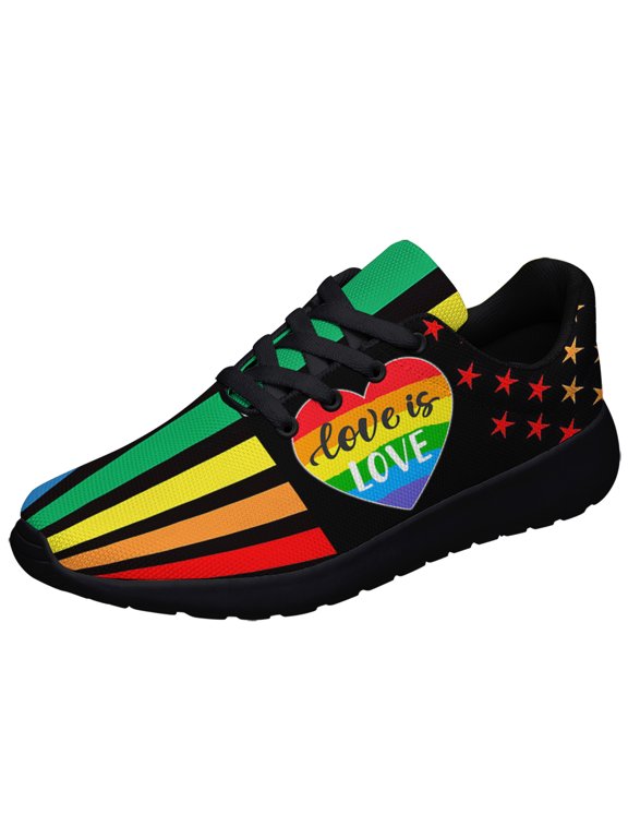Rainbow Pride Shoes for Men Women, Unisex Fashion LGBT Gay Sneakers Lightweight Breathable Running Shoes Gift for Her Him Black Size 10