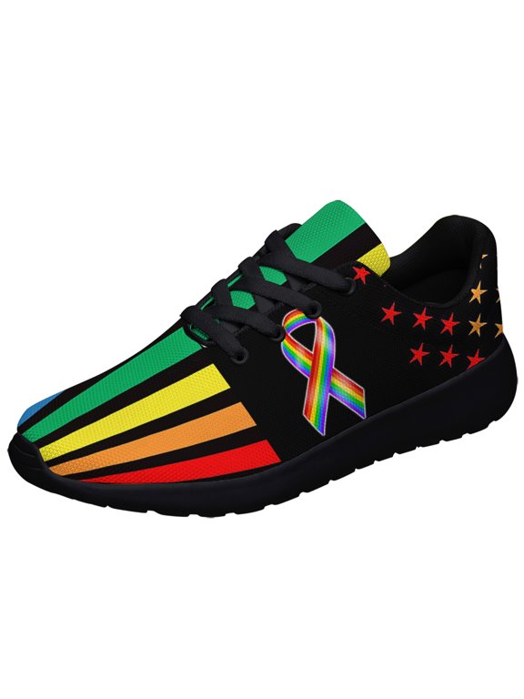 Rainbow Pride Shoes for Men Women, Unisex Fashion LGBT Gay Sneakers Lightweight Breathable Running Shoes Gift for Her Him Black Size 13