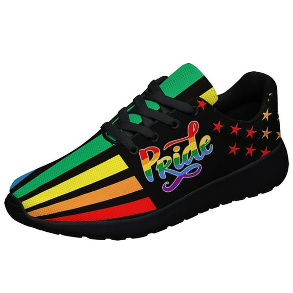 Rainbow Pride Shoes for Men Women, Unisex Fashion LGBT Gay Sneakers Lightweight Breathable Running Shoes Gift for Her Him Black Size 3.5