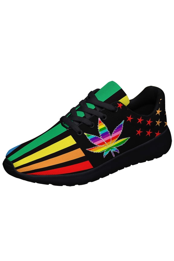 Rainbow Pride Shoes for Men Women, Unisex Fashion LGBT Gay Sneakers Lightweight Breathable Running Shoes Gift for Her Him Black Size 8