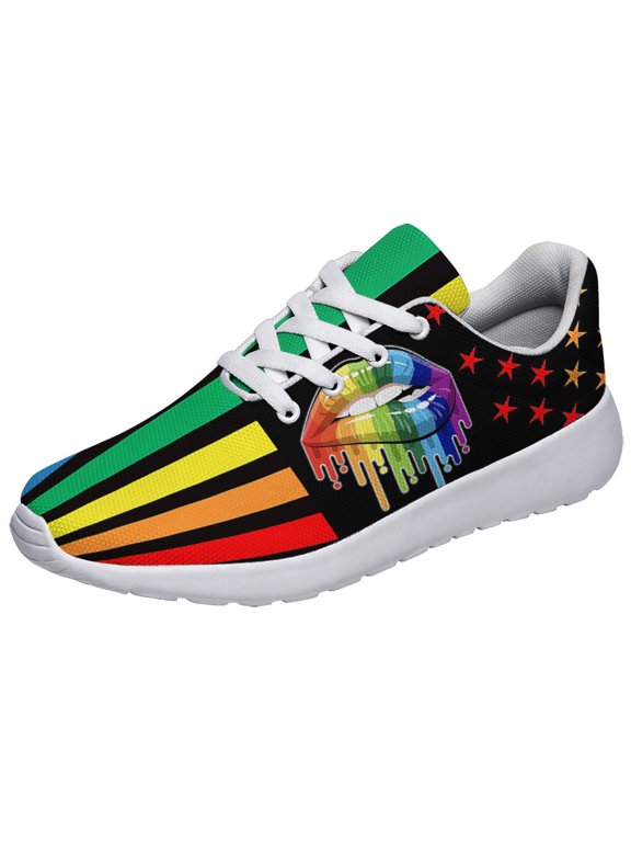Rainbow Pride Shoes for Men Women, Unisex Fashion LGBT Gay Sneakers Lightweight Breathable Running Shoes Gift for Her Him White Size 11.5