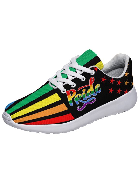 Rainbow Pride Shoes for Men Women, Unisex Fashion LGBT Gay Sneakers Lightweight Breathable Running Shoes Gift for Her Him White Size 12