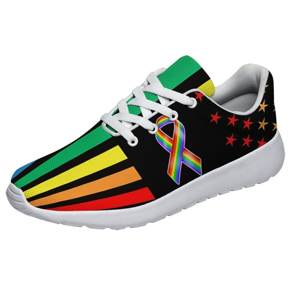 Rainbow Pride Shoes for Men Women, Unisex Fashion LGBT Gay Sneakers Lightweight Breathable Running Shoes Gift for Her Him White Size 12