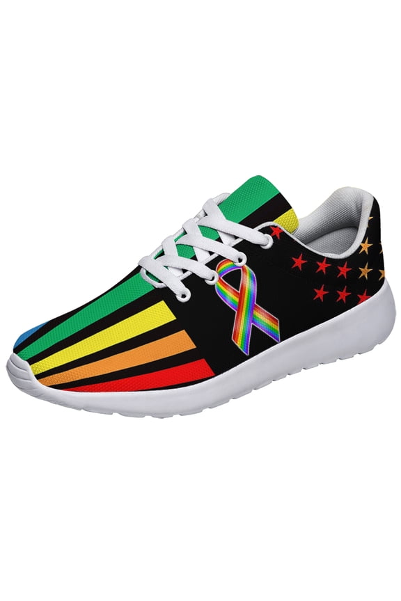 Rainbow Pride Shoes for Men Women, Unisex Fashion LGBT Gay Sneakers Lightweight Breathable Running Shoes Gift for Her Him White Size 5