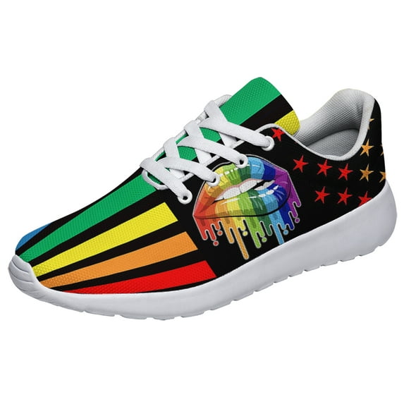 Rainbow Pride Shoes for Men Women, Unisex Fashion LGBT Gay Sneakers Lightweight Breathable Running Shoes Gift for Her Him White Size 7