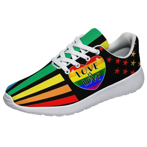 Rainbow Pride Shoes for Men Women, Unisex Fashion LGBT Gay Sneakers Lightweight Breathable Running Shoes Gift for Her Him White Size 8