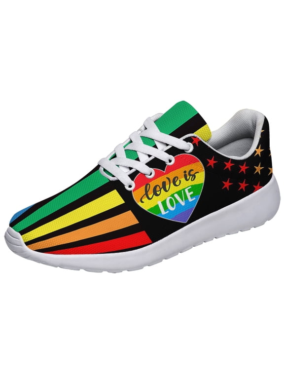 Rainbow Pride Shoes for Men Women, Unisex Fashion LGBT Gay Sneakers Lightweight Breathable Running Shoes Gift for Her Him White Size 8
