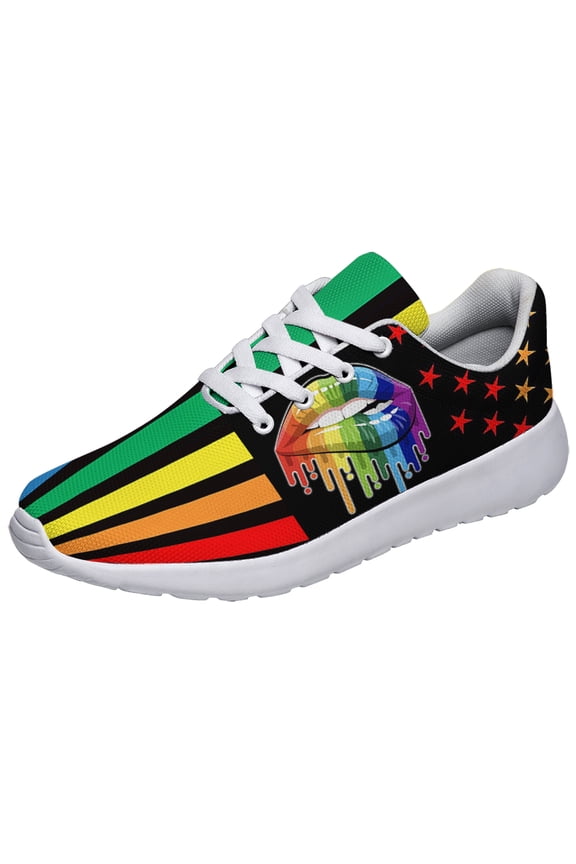 Rainbow Pride Shoes for Men Women, Unisex Fashion LGBT Gay Sneakers Lightweight Breathable Running Shoes Gift for Her Him White Size 9.5