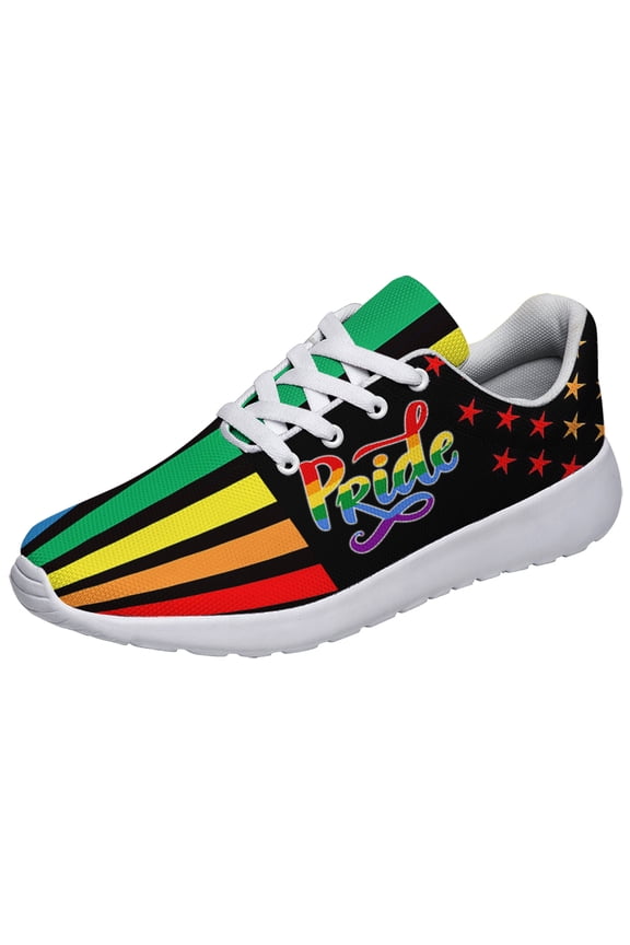 Rainbow Pride Shoes for Men Women, Unisex Fashion LGBT Gay Sneakers Lightweight Breathable Running Shoes Gift for Her Him White Size 9