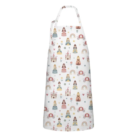 Rainbow Princess Carriage Pattern Apron-Garden Aprons for Women with Pockets-Cotton Linen Waterproof Kitchen Cooking Gardening Aprons Adjustable for Kitchen,Cooking,BBQ and Salon 33x27 Inch