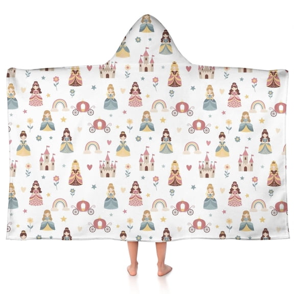 Rainbow Princess Carriage Pattern Hooded Bath Towel,50"x30" for Ages 3 To 12 Kids, Quick Dry Lightweight Soft Microfiber Hood Beach Towel Cover Up for Kids